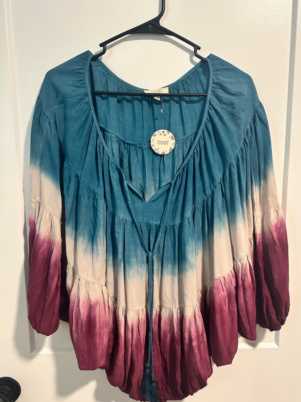 ODDY Teal, Cream & Berry Ombre Peasant Tunic